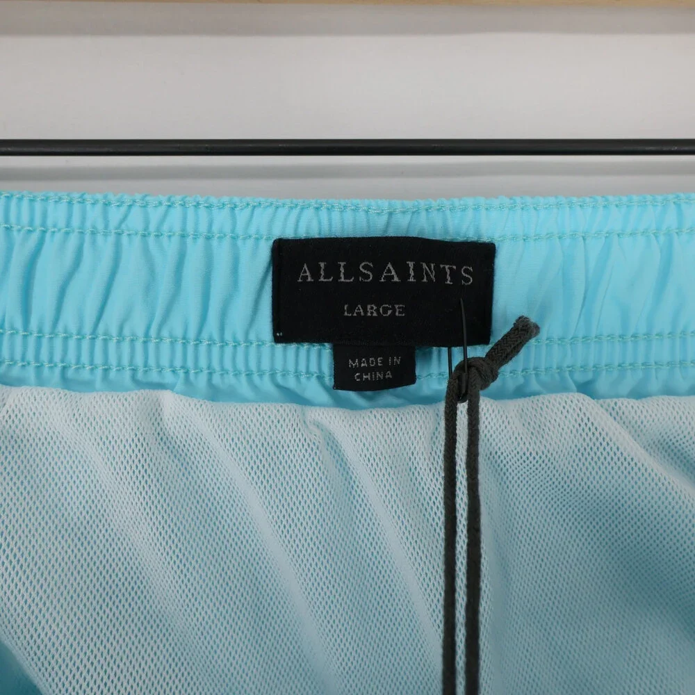 AllSaints Warden Swim Trunks Mens L Blue Ramskull Mesh Lined Elastic Waist